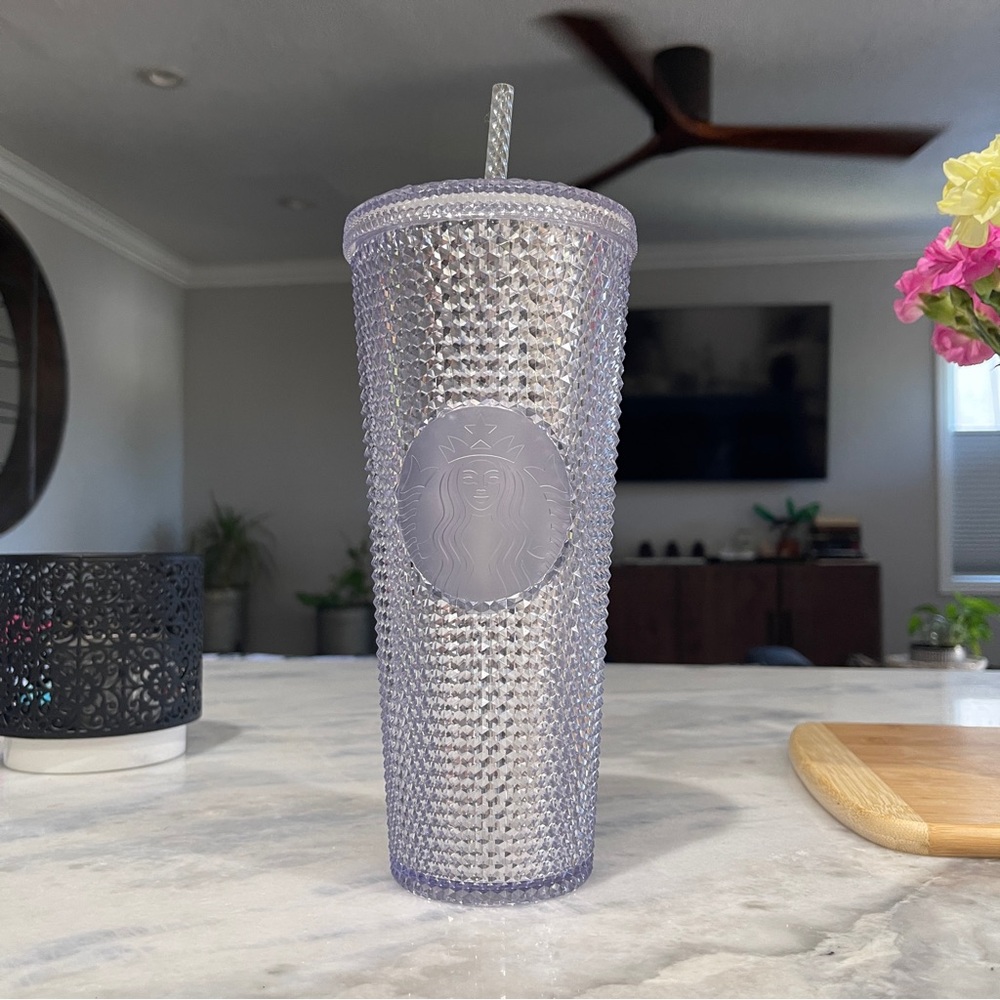 Starbucks Studded silver clear Tumbler with Straw 24 oz NWT